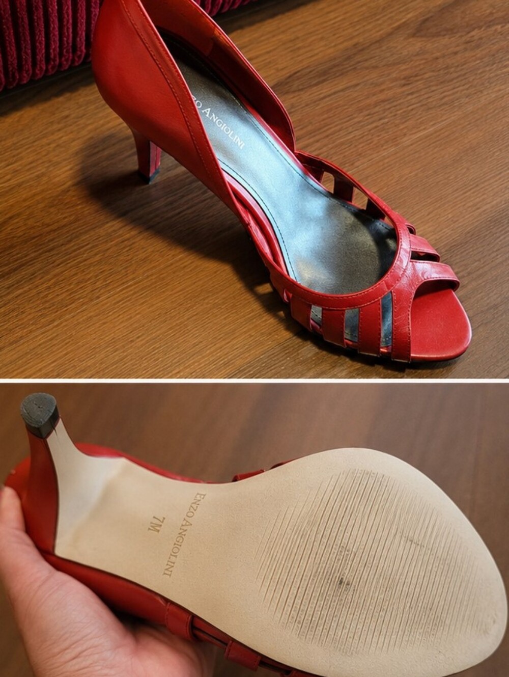 Enzo Angiolini Red Peep Toe Strappy Heels